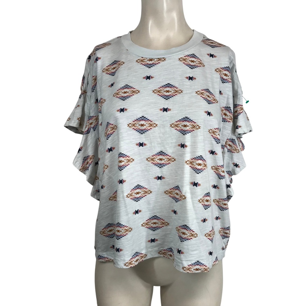 Wrangler Retro Southwestern Geometric Print Ruffle Sleeve T Shirt Women's Large